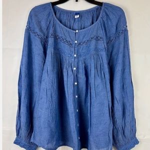 NWT Old Navy Chambray Blue Boho Peasant Top/Blouse